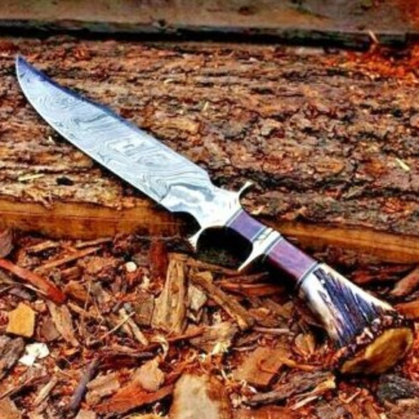 Stag crown Forged Knife - Damascus Knife  GIFT For Men  With Leather Sheath.jpg