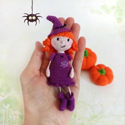 Witch doll-keychain, Halloween Decor, Crochet witch for hanging, Fairy witch figurine, Girl gift, Car mirror hanging toy