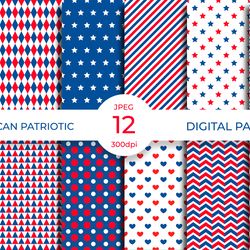 American Patriotic Digital Paper. Independence Day Seamless Pattern