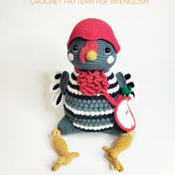 Turkey bird Joe crochet pattern pdf. Soft kid toy turkey DIY crochet pattern in english. Amigurumi toy turkey tutorial