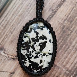 aegirine in albite macrame pendant, rarest russian crystal for spiritual growth