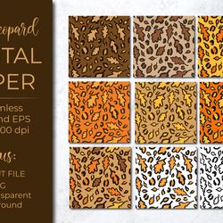 leopard digital paper. fall maple leaves leopard print.