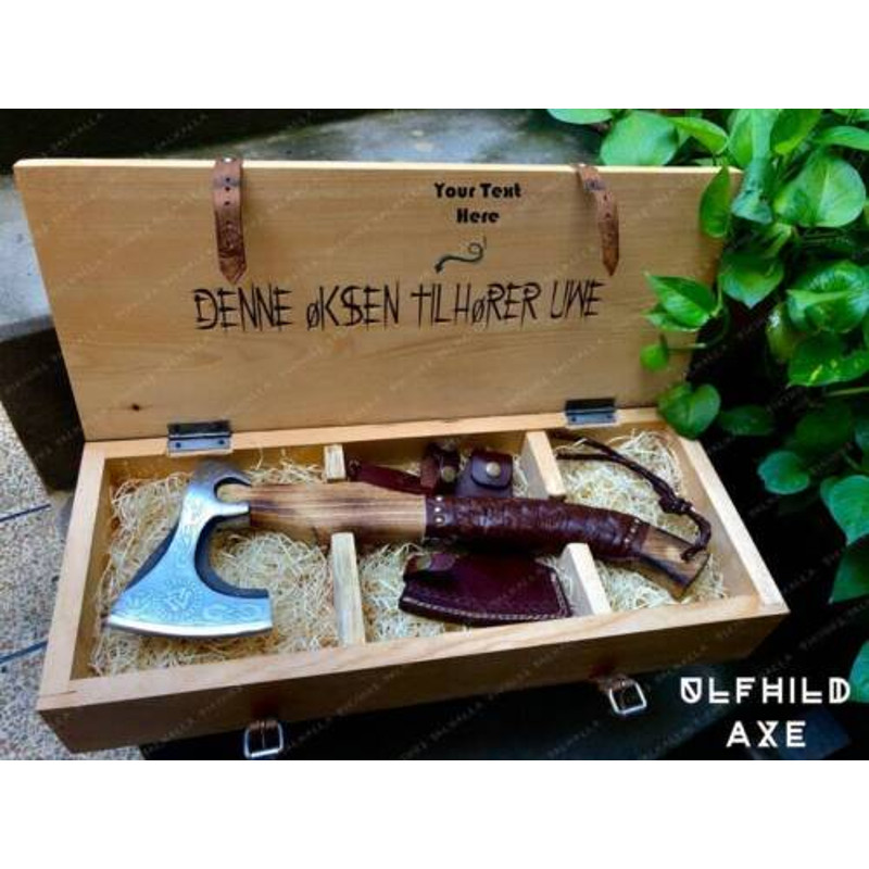Valkyrie axe with Personalized Engraved wooden Box, Christmas Gift 1.jpg