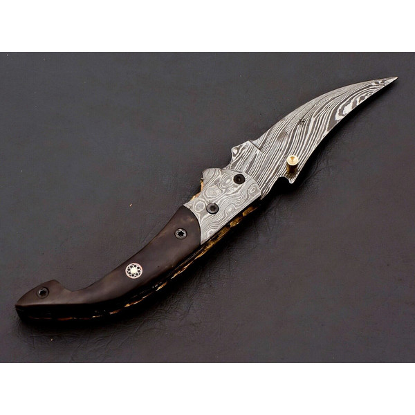 Custom Handmade Damascus Folding Knife Pocket knife Leather EDC Gift for him 4.jpg