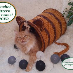 Crochet cat tunnel Tiger Digital instruction manual in PDF format Pet furniture Cat lover gift