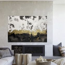 golden textured metallic painting on canvas, minimalist art work in loft style