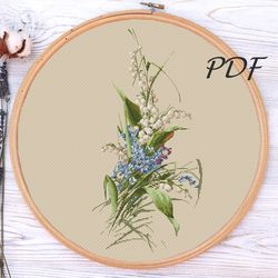 cross stitch pattern pdf bouquet of lilies of the valley and forget-me-nots cross stitch pattern pdf design for embroi