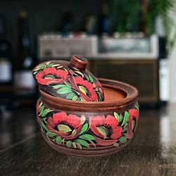 Pottery casserole 84.53 fl.oz handmade red clay Cooking pot Pot with lid