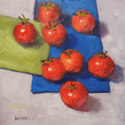 Original Oil Painting Friendly Tomatoes Still Life Bright Painting Kitchen Decoration Wall Art Holiday Gift