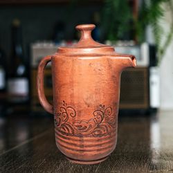 Handmade wine jug made of red clay Rustic style drink jug