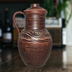 Ceramic jug with lid 84.53 fl.oz Handmade red clay Wine Jug