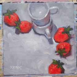 Original Oil Painting Strawberry Dessert Wall Art Still Life Bright Color Kitchen Decoration Gift to Mom