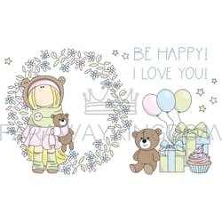 be happy i love you tilda doll child vector illustration set