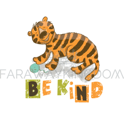 BE KIND Cartoon Cute Tiger Animal Vector Illustration Card
