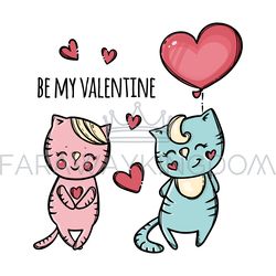 be my valentine cat holiday cartoon vector illustration set
