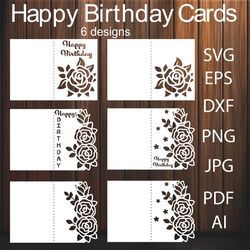 Birthday Card SVG, Floral Invitation Card Svg Template For Laser And Paper Cut