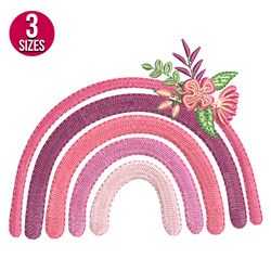 rainbow with flowers embroidery design, machine embroidery pattern, instant download