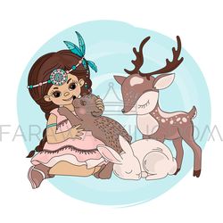 BEAR KISS Pocahontas Indians Princess Vector Illustration Set