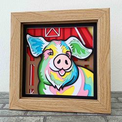 Farmhouse Pig 3D Layered SVG For Cardstock/ Colorful Pig Multilayer SVG/ Pig Mandala Pop Art/ Farm Animal Papercraft