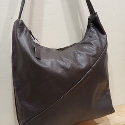 hobo leather bag, leather bag inside made of quilted cotton with a pattern and pockets, handmade bag with one handle, sm