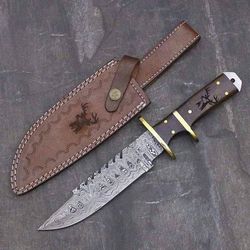 Damascus Steel Hunting Knife Handmade Damascus Steel Knife With Leather Sheath Best Camping and Outdoor Knife