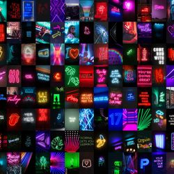 120 pcs neon wall collage kit digital download | neon aesthetic photo collage kit, photo wall collage set 4x6
