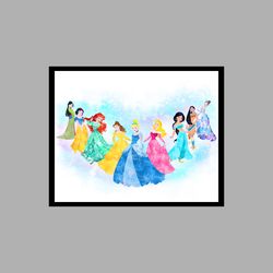 Princesses Disney Art Print Digital Files decor nursery room watercolor