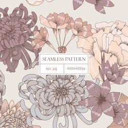 Digital paper with flowers. Seamless vector floral pattern