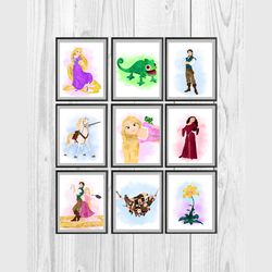 Tangled Rapunzel Disney Set Art Print Digital Files decor nursery room watercolor