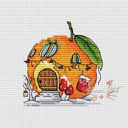 Orange. Fairytale houses. Cross stitch pattern pdf & css
