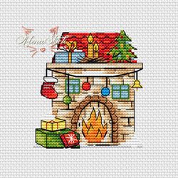 Fireplace. Fairytale houses. Cross stitch pattern pdf & css