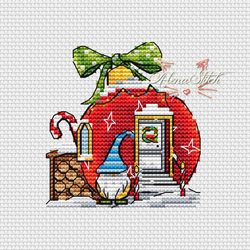 Christmas ball. Fairytale houses. Cross stitch pattern pdf & css