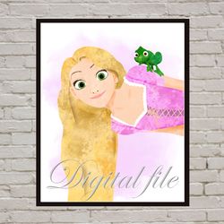 Tangled Rapunzel Disney Art Print Digital Files decor nursery room watercolor