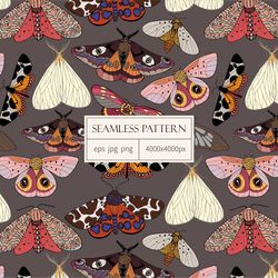 Digital paper with moth. Vector seamless pattern