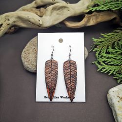 Fern Leaf Handmade Earrings in copper color