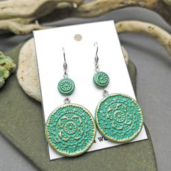 Polymer Clay Ethnic Green Textured Earrings
