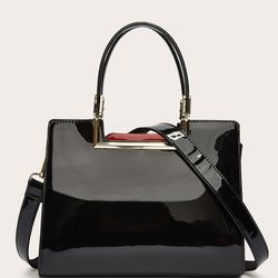 Womens Artificial Patent Leather Shoulder Tote Bag