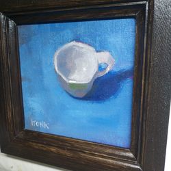 Original oil painting  Small cup Still life Bright painting Kitchen decoration Wall art Holiday gift Gift to Mom