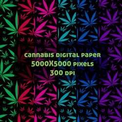 hemp cannabis pattern digital paper seamless