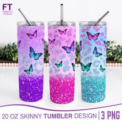 Butterfly Tumbler Sublimation Wrap with Glitter - 3 PNG