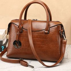 Womens Crocodile Embossed Tote Bag With Letter Bag Charm