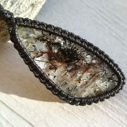 rainbow natrolite with aegirine macrame pendant, synergy 12 stones necklace, rarest crystal for spiritual growth