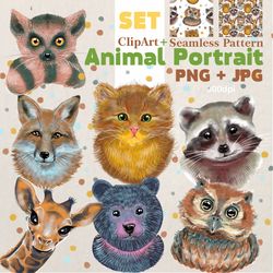 Animal Clipart Cute, pet portraits, Woodland wallpaper, nursery prints, kitten pictures