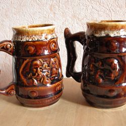 Set of 2 Ukrainian ceramic big mug, Mugs for beer Vintage cup.