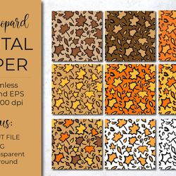 leopard digital paper. fall maple leaves leopard print.