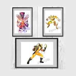 Wolverine Marvel Superhero set Art Print Digital Files decor nursery room watercolor