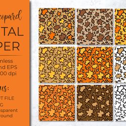 fall leopard digital paper. maple leaves leopard print