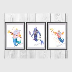 The Little Mermaid Triton Disney Set Art Print Digital Files decor nursery room watercolor