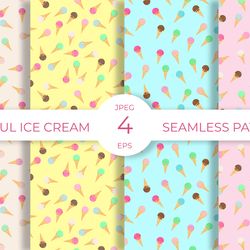 colorful ice cream waffle cones seamless pattern. ice cream digital paper