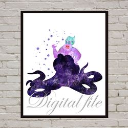 The Little Mermaid Ursula Disney Art Print Digital Files decor nursery room watercolor